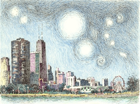 Starry Night Over Chicago - Navy Pier & John Hancock Center