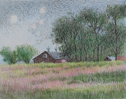 Ink Pen and Colored Pencil drawing 'Starry Night Over Duchaj's Acres'